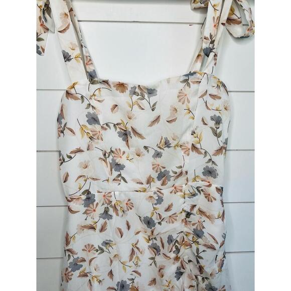 Polly Ivory Floral Print Tie Shoulder Ruffled Hem Sleeveless Mini Dress Size US6 - Picture 10 of 12